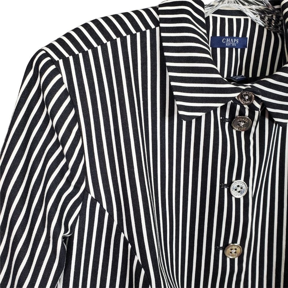 Chaps Size 2X Blazer Beverly Hills Cotton Stripe Cuffed Sleeves Shaped Fit Black - Picture 4 of 8
